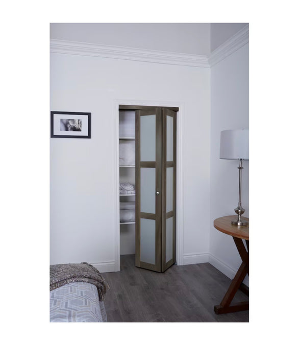 TRUporte 36-inch x 80 1/2-inch Euro Iron Age Frosted Glass 3-Lite Bi-fold Closet Door (new)