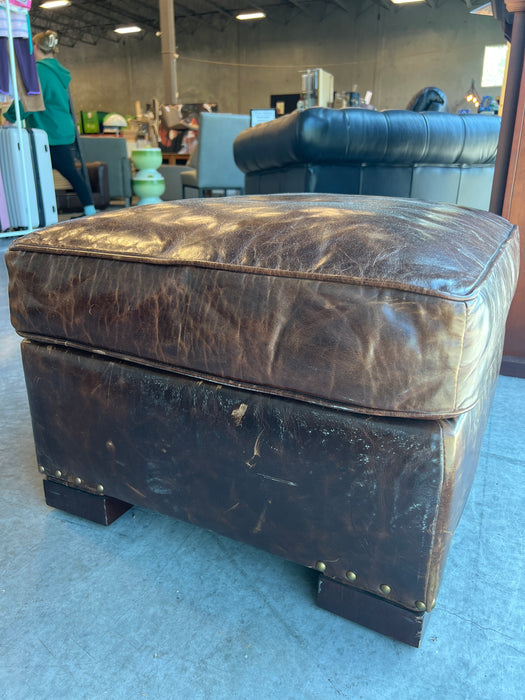 Restoration Hardware Brown Leather Ottoman