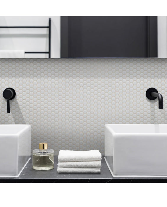 MSI Stone ULC Blanco Penny Round 11.5 in. x 12.63 in. x 6 mm Porcelain Mesh-Mounted Mosaic Tile  (new)