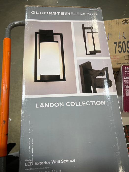 GlucksteinElements Landon 1-Light 17-inch H Integrated LED Outdoor Wall Sconce Light in Black Metal Finish with Frosted Glass (new)