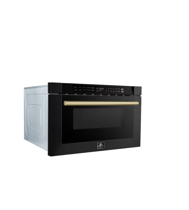 Forno Espresso Capoliveri 24" Microwave Drawer in Black, 1.2 cu.ft., 1000 Watt, Antique Brass Handle (new)