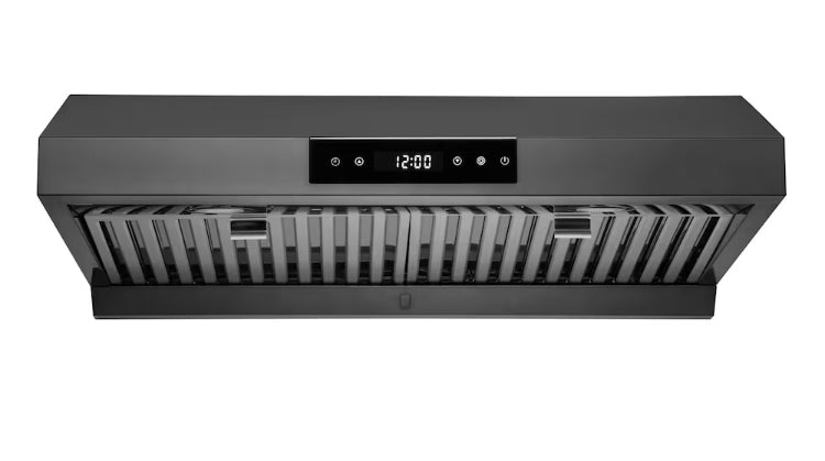 Hauslane 30-Inch Contemporary Under Cabinet Range Hood with 3-Way Venting in Black Stainless (New)