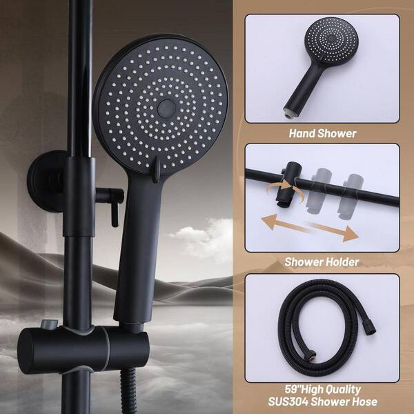 3-Spray Multi-Function Wall Bar Shower Kit with Tub Faucet and 3-Setting Hand Shower in Matte Black (new)