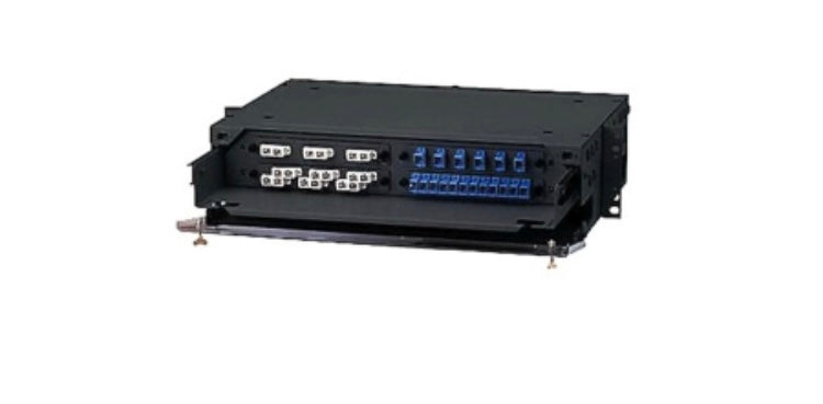 BELDEN #AX104934 Patch Panel, 3U, Rack, SC, SCD, ST, FC Connector, 48 Fiber, 19.0 in. W x 4.9 in. H x 12.4 in. D, Black
