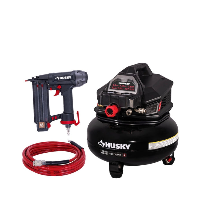 Husky 6 Gal Portable Electric Pancake Air Compressor with 18GA Brad Nailer & Hose