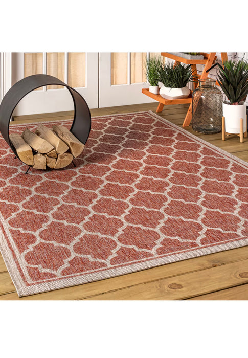 JONATHAN Y Trebol Moroccan Trellis Textured Weave Red/Beige 9 ft. x 12 ft. Indoor/Outdoor Area Rug (new)