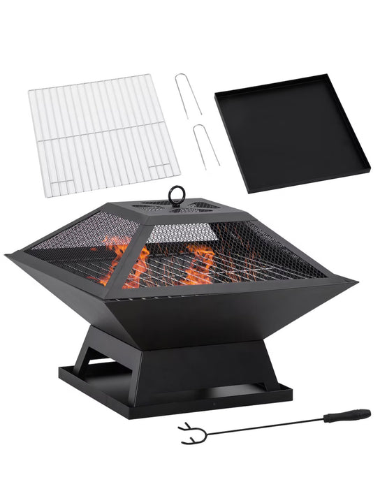 Outsunny Outdoor patio Fire Pit, Wood Burning Firepit with Spark Screen (new)