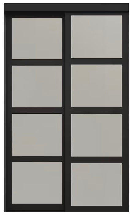 TRUporte 48-inch x 80.5-inch Black Vision Plus 4-Lite MDF Frosted Glass Closet Sliding Door