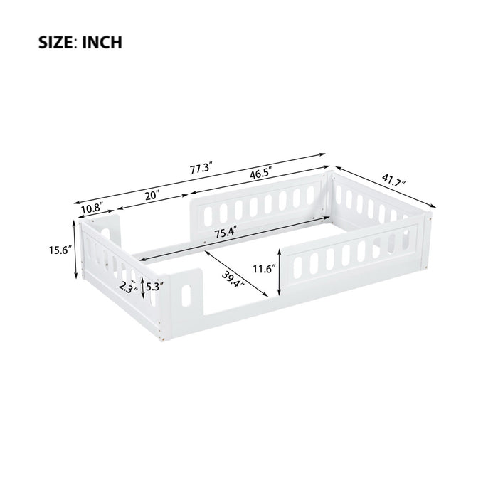 Wood Platform Bed with Guardrail - Colour White - 41005-GEXWF0059