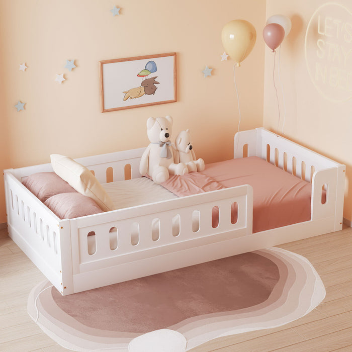 Wood Platform Bed with Guardrail - Colour White - 41005-GEXWF0059