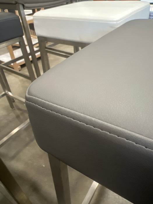 Short Grey Faux Leather Stool with Chrome Base