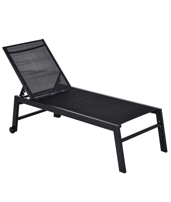 Outsunny Patio Lounge Chair with Reclining Backrest and 2 Wheels, Black (new)