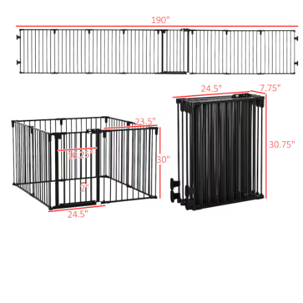 PawHut 30" Pet Safety Gate 8-Panel Playpen Fireplace Christmas Tree Fence (New)