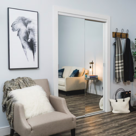 TRUporte 60-inch x 80.5-inch White Frameless Mirrored Closet Sliding door (New)