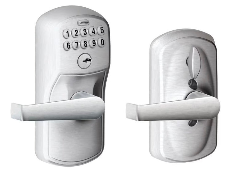 Schlage Plymouth Satin Chrome Electronic Door Lock with Elan Door Lever (New)