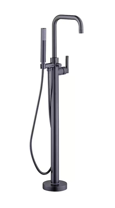Kaylyn 1-Handle Freestanding Floor Mount Tub Filler Faucet with Handheld Hand Shower in Matte Black, Valve Included
