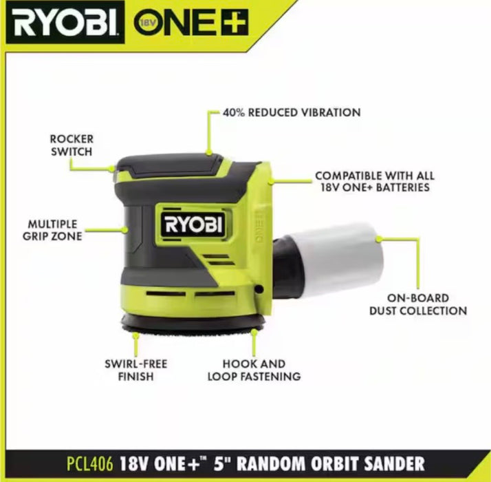 RYOBI 18V ONE+ Lithium-Ion Cordless 5-inch Random Orbit Sander (Tool-Only) (Used)