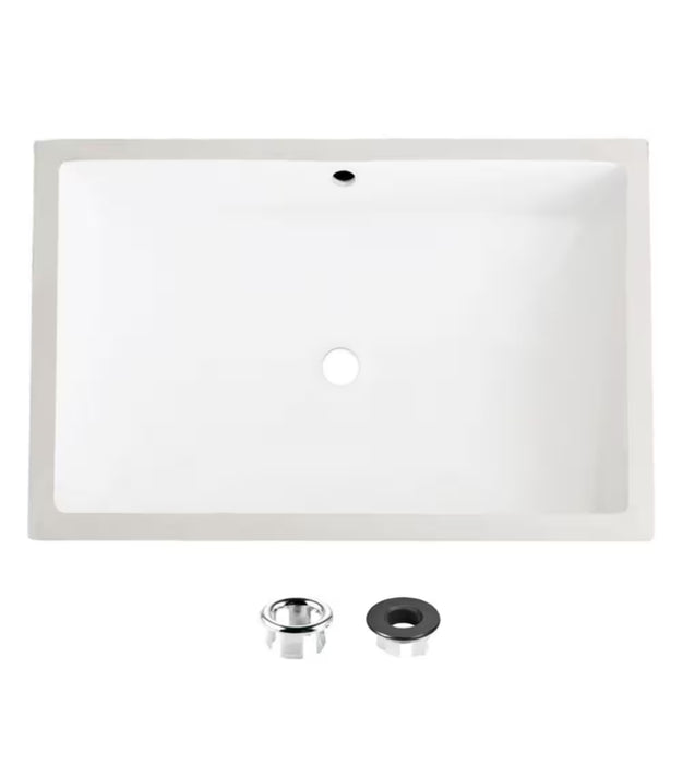 Stylish 24 inch Rectangular Undermount Ceramic Bathroom Sink with 2 Overflow Finishes (new)