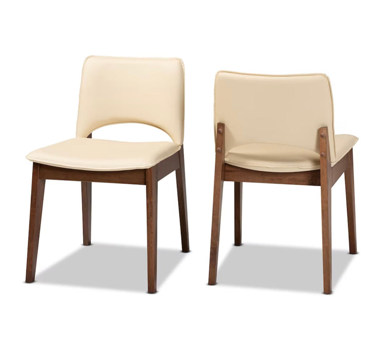 Baxton Studio Afton Faux Leather Dining Chair in Beige and Walnut Brown (New)