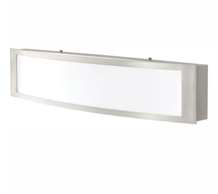 Home Decorators Collection 4-Light Bathroom Integrated LED Brushed Nickel Vanity Light Modern Rectangle Linear Bar Opal Shade