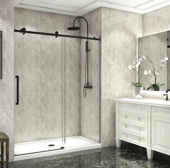 Nordic Canada Ali 60 inch W x 75 inch H Frameless Sliding Shower Door, Clear Glass with Square Hardware in Black (New)