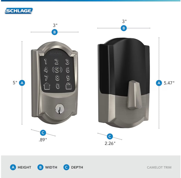 Schlage Encode Plus Electronic Smart lock Wifi Deadbolt Camelot Satin Nickel with Apple Home Key * Missing reinforcement plate