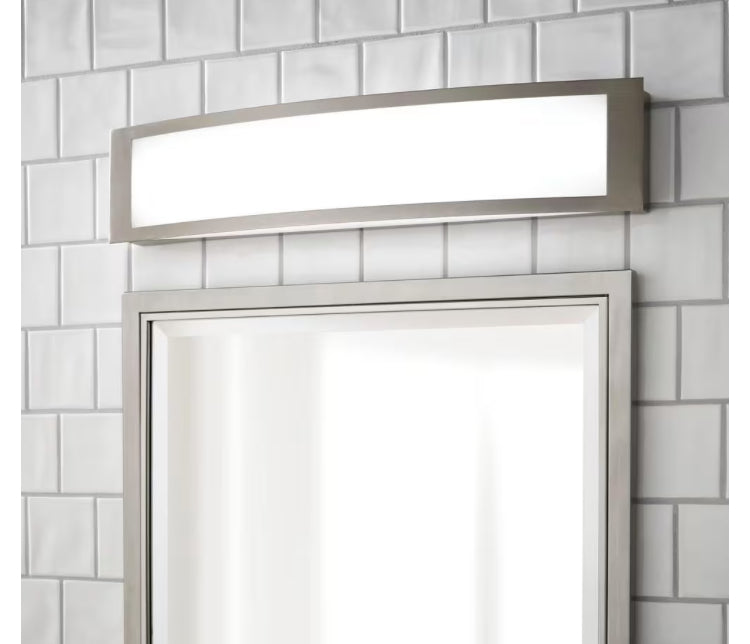 Home Decorators Collection 4-Light Bathroom Integrated LED Brushed Nickel Vanity Light Modern Rectangle Linear Bar Opal Shade
