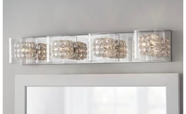 Weschler 30.5-inch Halogen 4-Light Chrome Glam Crystal Bathroom Vanity Light with Cube Clear Glass