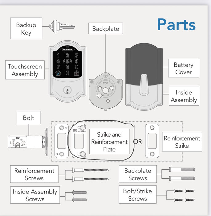 Schlage Encode Plus Electronic Smart lock Wifi Deadbolt Camelot Satin Nickel with Apple Home Key * Missing reinforcement plate