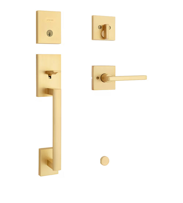 Weiser San Clemente x Halifax Satin Brass Exterior Door Handle Set/Entry Door Lock with Key