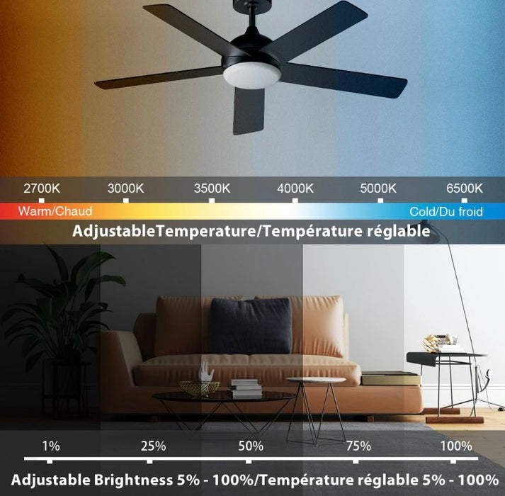 Carley 52-inch Indoor Matt Black Smart Ceiling Fan With Selectable White Integrated LED Light Kit and Remote Control, Powered by Hubspace (new )