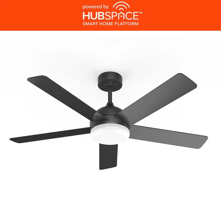 Carley 52-inch Indoor Matt Black Smart Ceiling Fan With Selectable White Integrated LED Light Kit and Remote Control, Powered by Hubspace (new )