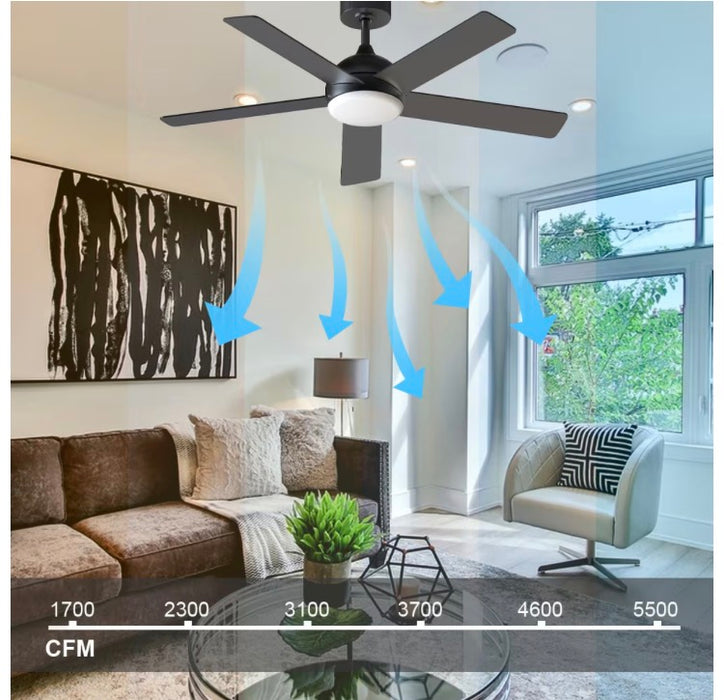 Carley 52-inch Indoor Matt Black Smart Ceiling Fan With Selectable White Integrated LED Light Kit and Remote Control, Powered by Hubspace (new )