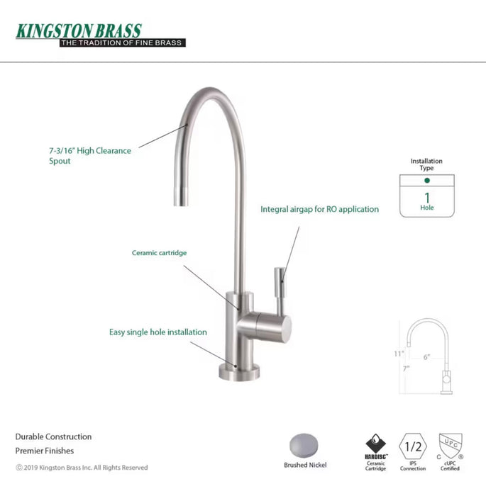 Kingston Brass Modern Drinking Water Reverse Osmosis Single-Handle Filtration Faucet in Brushed Nickel (New)