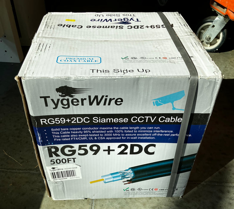 Digiwave 500 ft RG59 Coaxial Cable with 2 Power Cable, Black (RG592DC21500B) (NEW)