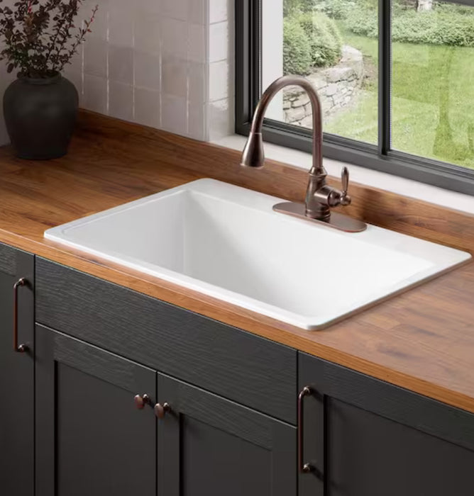 Jackson 33 in. 3-Hole Drop-in Single Bowl Crisp White Fireclay Kitchen Sink (new)