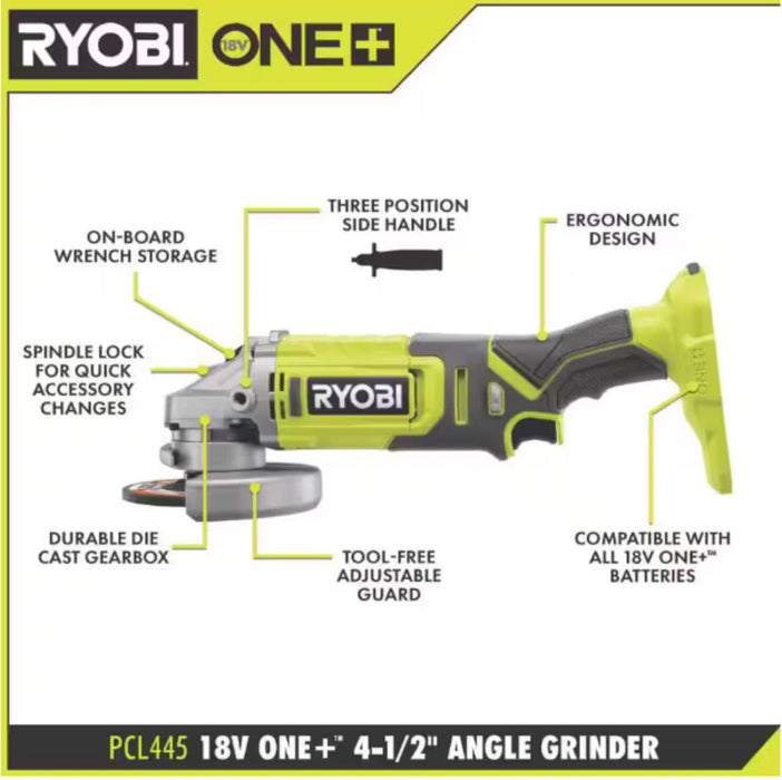 RYOBI 18V ONE+ Lithium-Ion Cordless 4-1/2 -Inch Angle Grinder (Tool-Only)