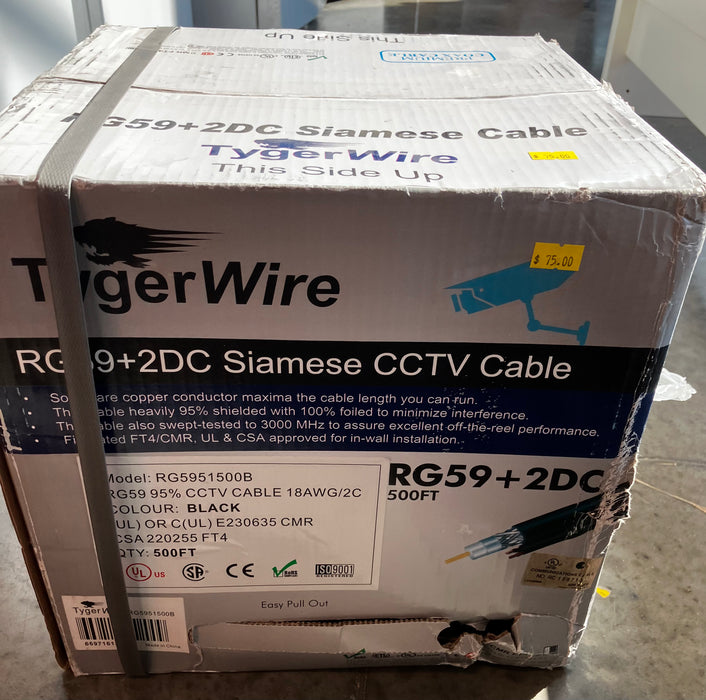 Digiwave 500 ft RG59 Coaxial Cable with 2 Power Cable, Black (RG592DC21500B) (NEW)