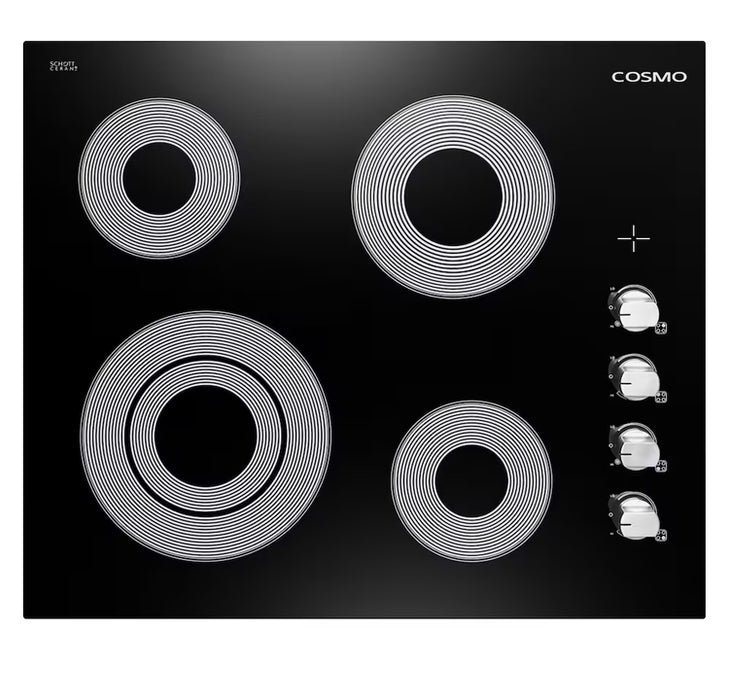 Cosmo 24 in. Electric Ceramic Glass Cooktop with 4 Elements and Control Knobs (New)