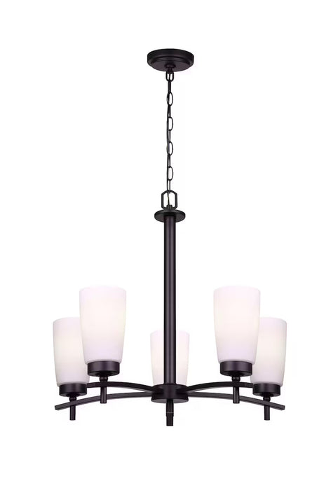 Canarm Portia 5-Light Matte Black Chandelier with Opal Glass Shades (New)