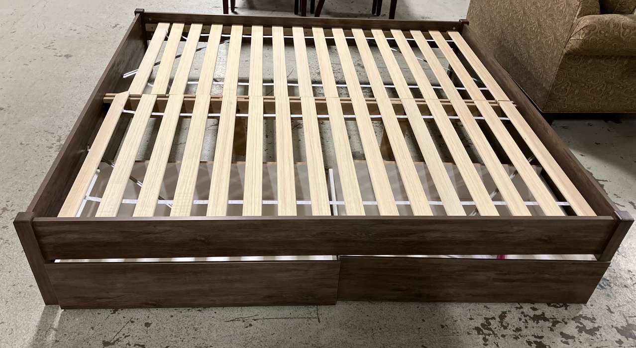 King Size Wooden Bed Frame with Storage Drawers