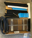 Assorted HVAC filters and parts on a cardboard box