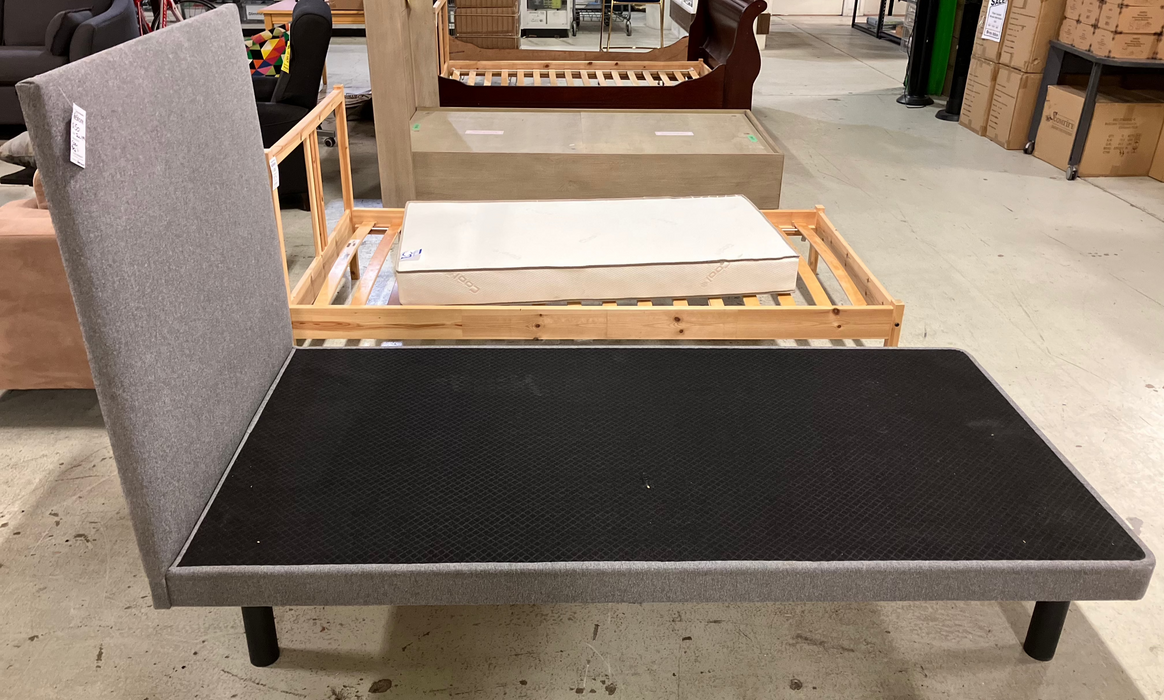 Grey Twin Upholstered Bed Frame with Padded Headboard