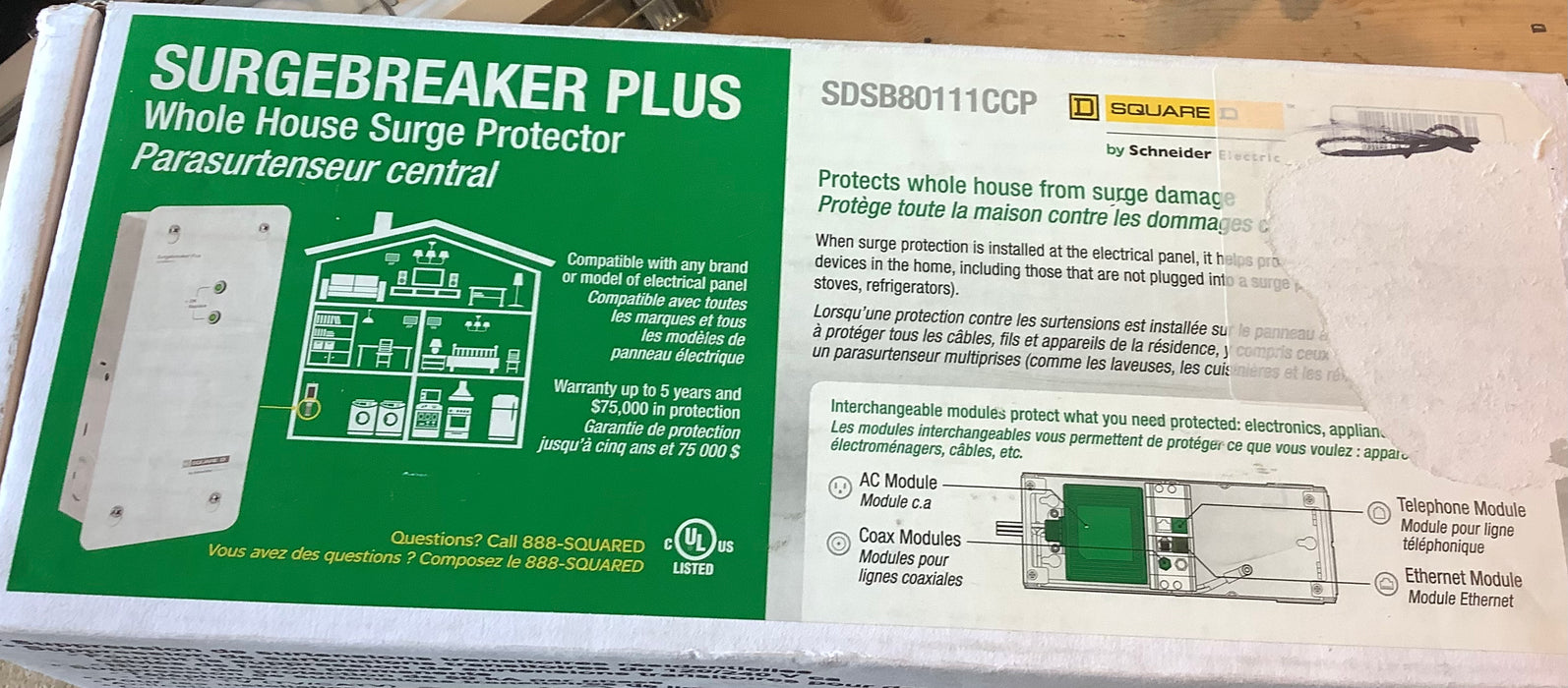Whole Home Surge protection Device for Coaxial, Telephone & 20/240VAC, 80 kA, 1 phase, 3 wire