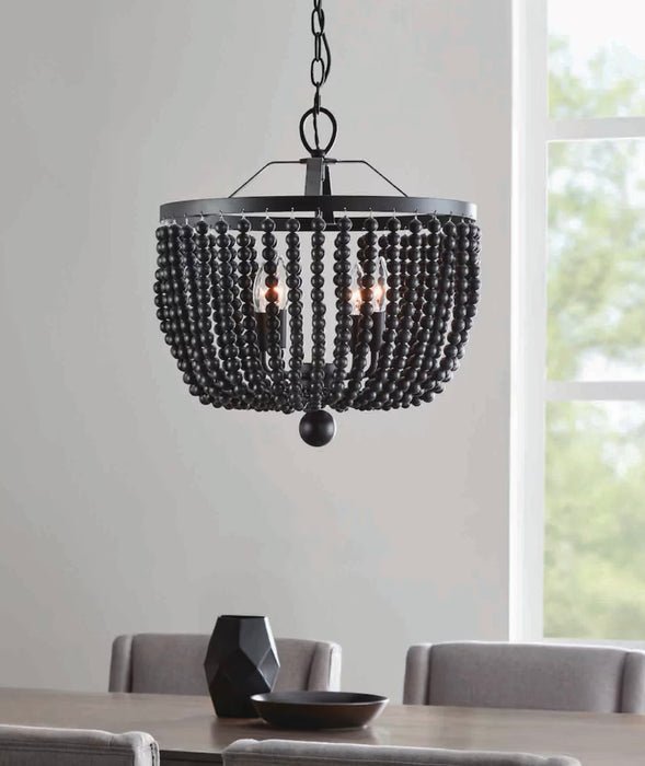 Tangier 17.5 in. 4-Light Black Beaded Chandelier