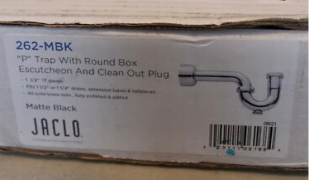 P Trap with 1 ½" Round Box Escutcheon and Clean Out Plug in matte black (new)
