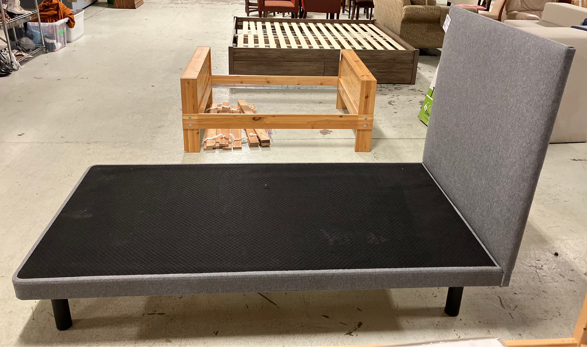 Grey Twin Upholstered Bed Frame with Padded Headboard
