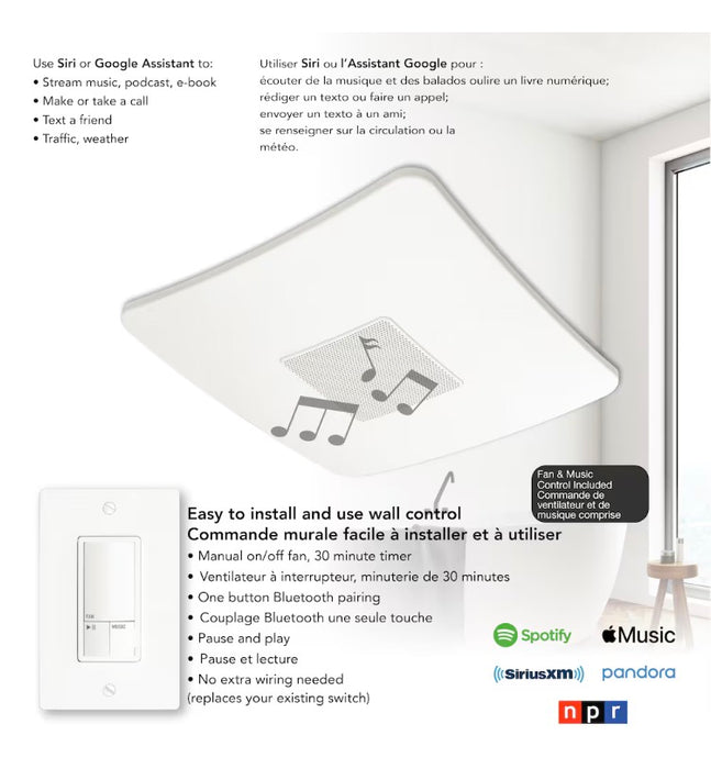 ReVent 80 CFM Ceiling Easy Roomside Installation Bathroom Exhaust Fan with Bluetooth Speaker