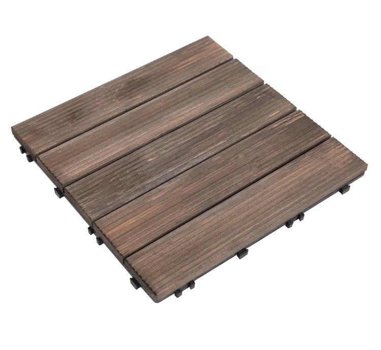 Outsunny 1' x 1' Wood Deck Tile ( 27-Pack) Black