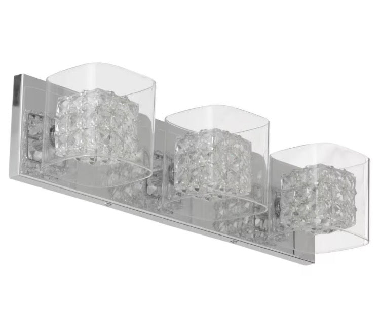 Weschler 22-inch Halogen 3-Light Chrome Glam Crystal Bathroom Vanity Light with Cube Clear Glass